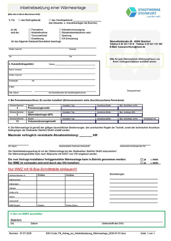 Inbetriebsetzung Wärme