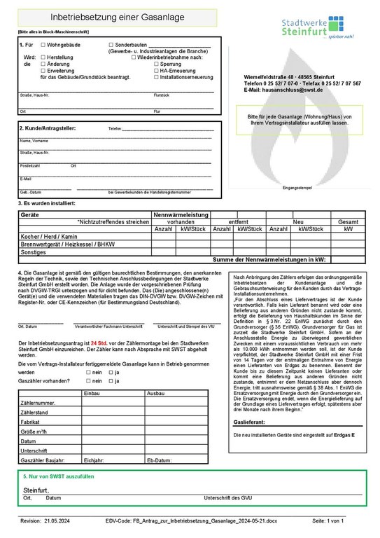 Inbetriebsetzung Gasanlage