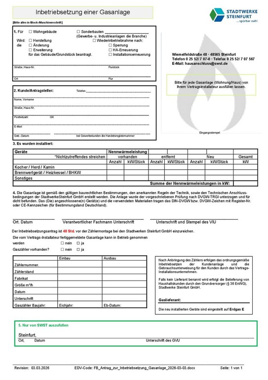 Inbetriebsetzung Gasanlage