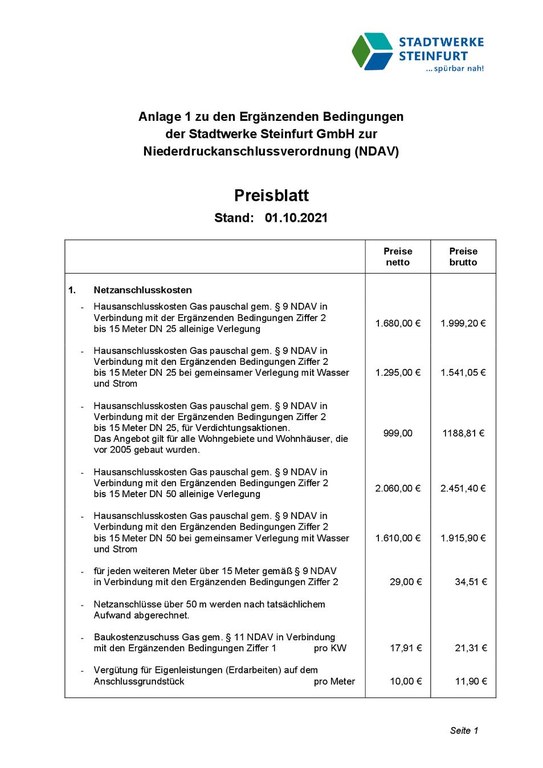 NDAV - Preisblatt