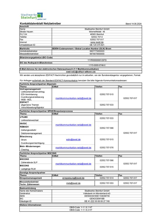 Kontaktdatenblatt Strom NB