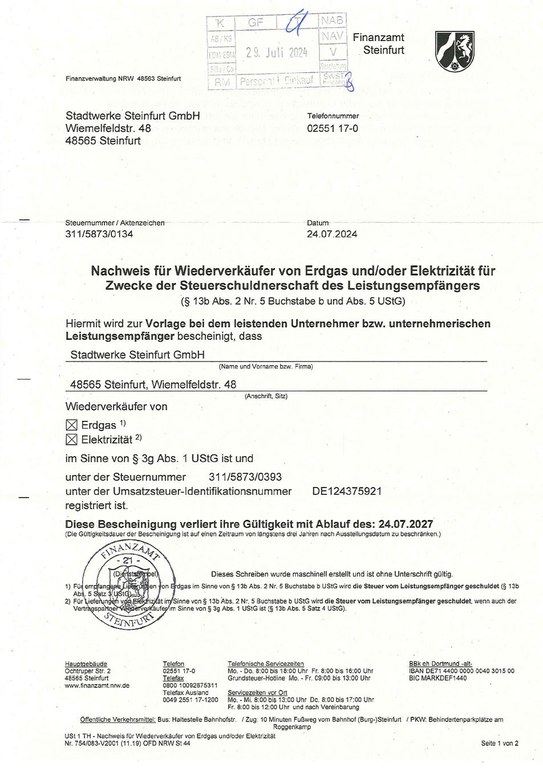 Nachweis Wiederverkäufer