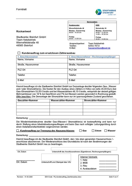 Auftrag Zählerausbau