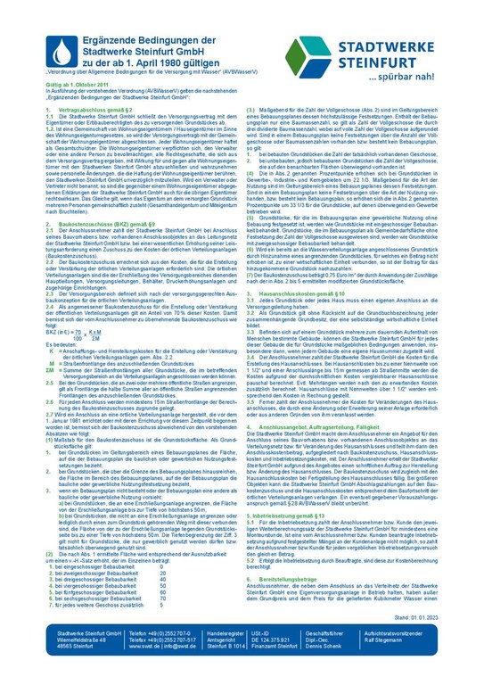 Ergänzende Bedingungen Wasser