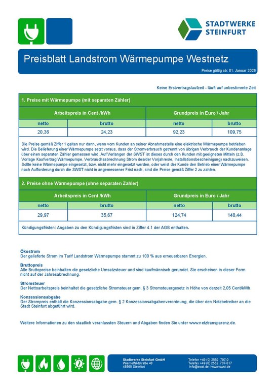 Preisblatt Landstrom_Wärmepumpe_Westnetz