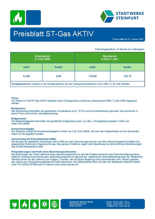 Preisblatt ST-Gas AKTIV