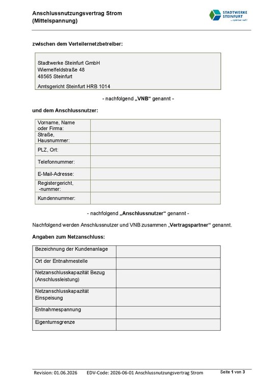 Anschlussnutzungsvertrag Strom MS