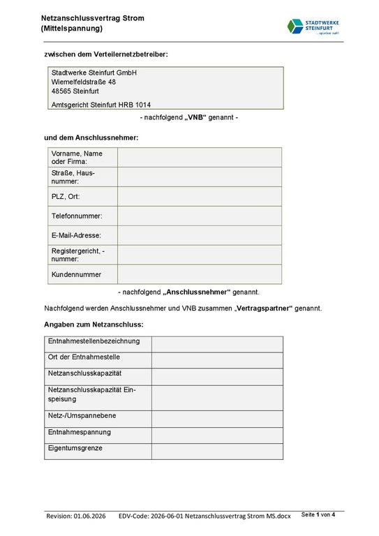 Netzanschlussvertrag Strom MS