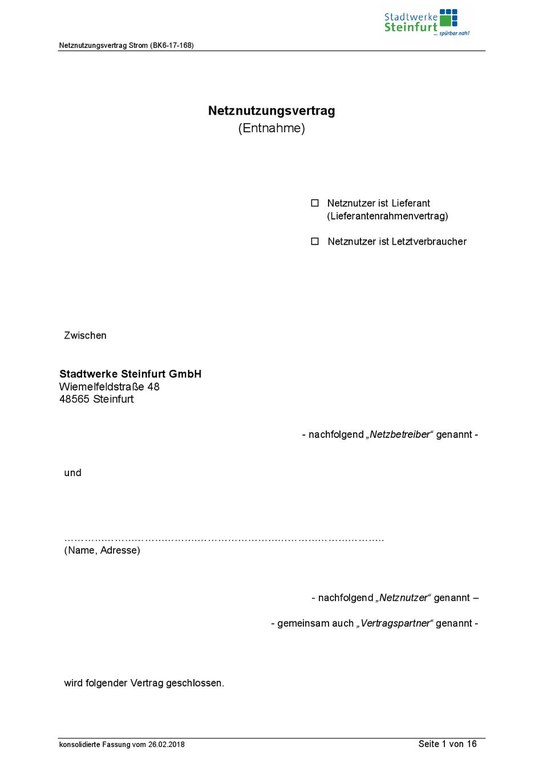 Netznutzungsvertrag-Nur Vertrag