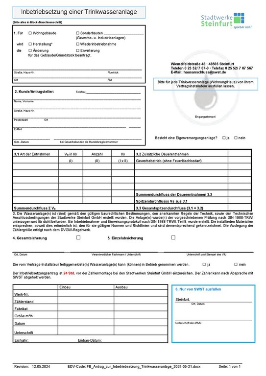 Inbetriebsetzung Trinkwasseranlage
