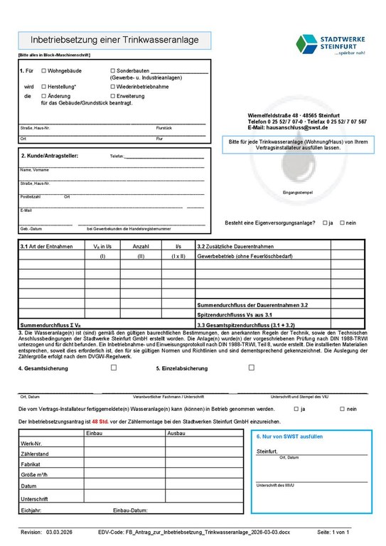 Inbetriebsetzung Trinkwasseranlage